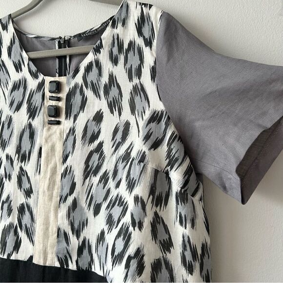Marina Rinaldi Dumas Linen Leopard Print Short Sleeve Shift Dress - Picture 3 of 10